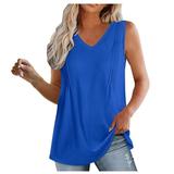 Women Summer Fashion Casual Pleated Tank Tops 2024 Loose Fit V Neck Sleeveless Tops Line Top Women Top Set Women Business Casual Tops Cardigan with Top Set Christmas Top for Women Compression Shirt
