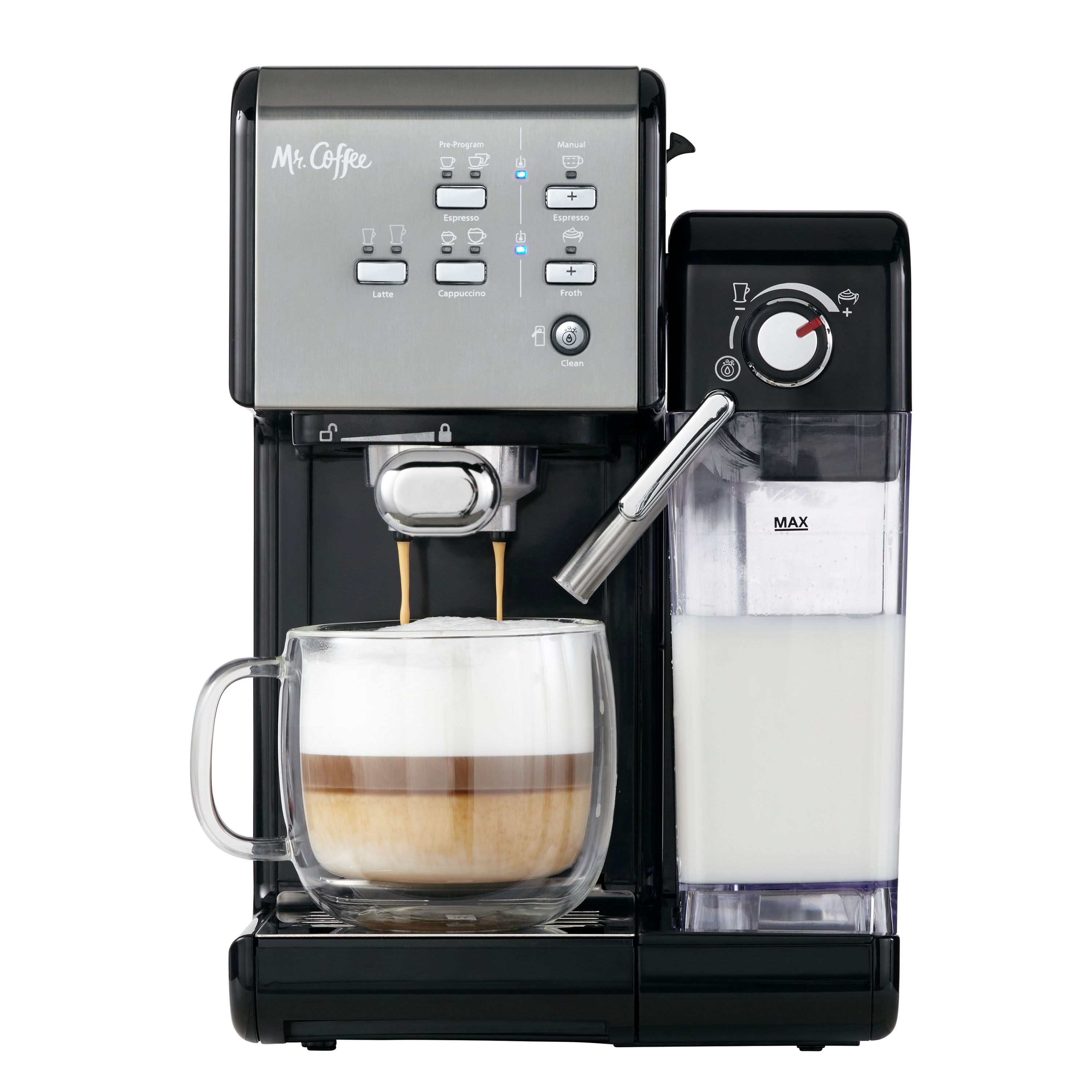 Mr. Coffee One-Touch CoffeeHouse Espresso and Cappuccino Machine, Dark Stainless