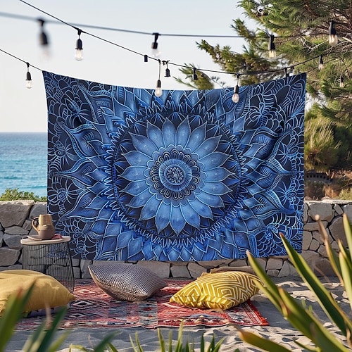 Mandala Boho blau grün Wandteppich Wanddekoration großer Wandteppich Wanddeko Fotografie Kulisse Decke Vorhang Home Schlafzimmer Wohnzimmer Dekoration Image