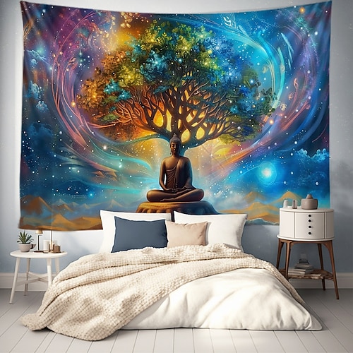 Boho Buddha Baum des Lebens hängen Wandteppich heilige Wandkunst große Wandteppich Wandbild Dekor Fotografie Hintergrund Decke Vorhang Haus Schlafzimmer Wohnzimmer Dekoration Image