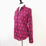 J. Crew Tops | J Crew Size 0 Perfect Shirt Cotton Blend Button Down Burgundy Pink Fern Print | Color: Pink/Red | Size: 0