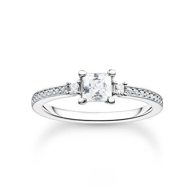 Fingerring THOMAS SABO "Pavé weißer Stein, TR2397-051-14-52,54,56,58,60" Gr. 52, silber (silberfarben, kristallweiß, kristallweiß), Fingerringe, Damen, 52, Silber 925 (Sterlingsilber), mit Zirkonia (synth.) Image