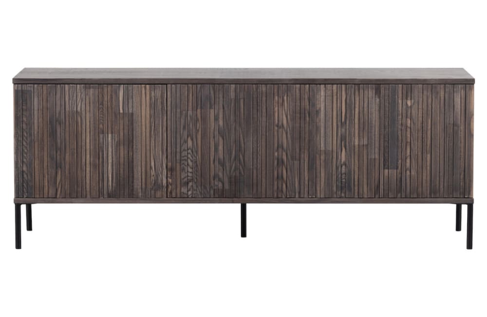 Mobile TV impiallacciato in frassino marrone con struttura metallica