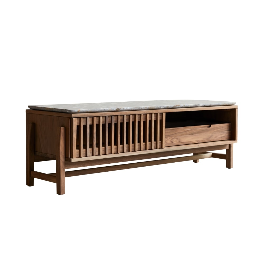 Porta TV in noce massello e battuto di terrazzo premium 140 cm