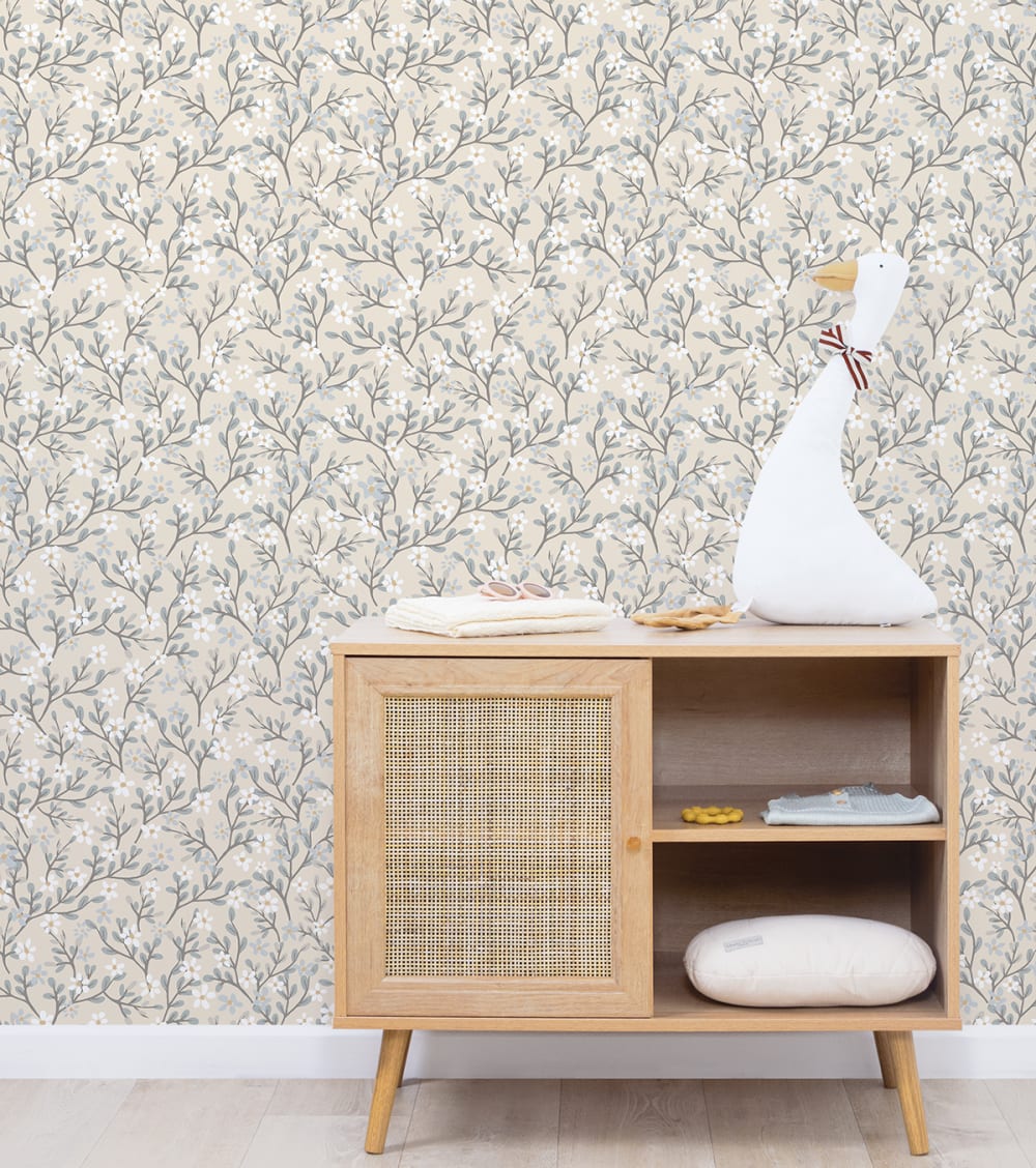 Carta da parati intessuta stampa floreale (50 cm x 10 m)