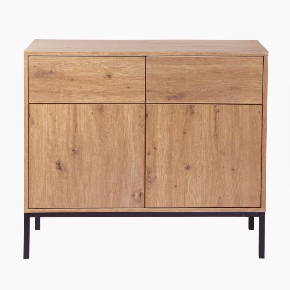 Cassettiera 2 Porte 2 Cassetti Decorazione Rovere - L90 x H80 cm