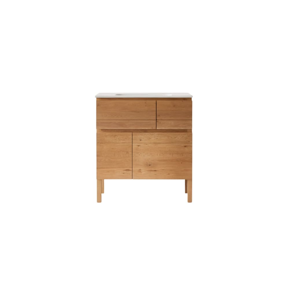 Mobile per il bagno in legno di quercia massello e ceramica 80 cm