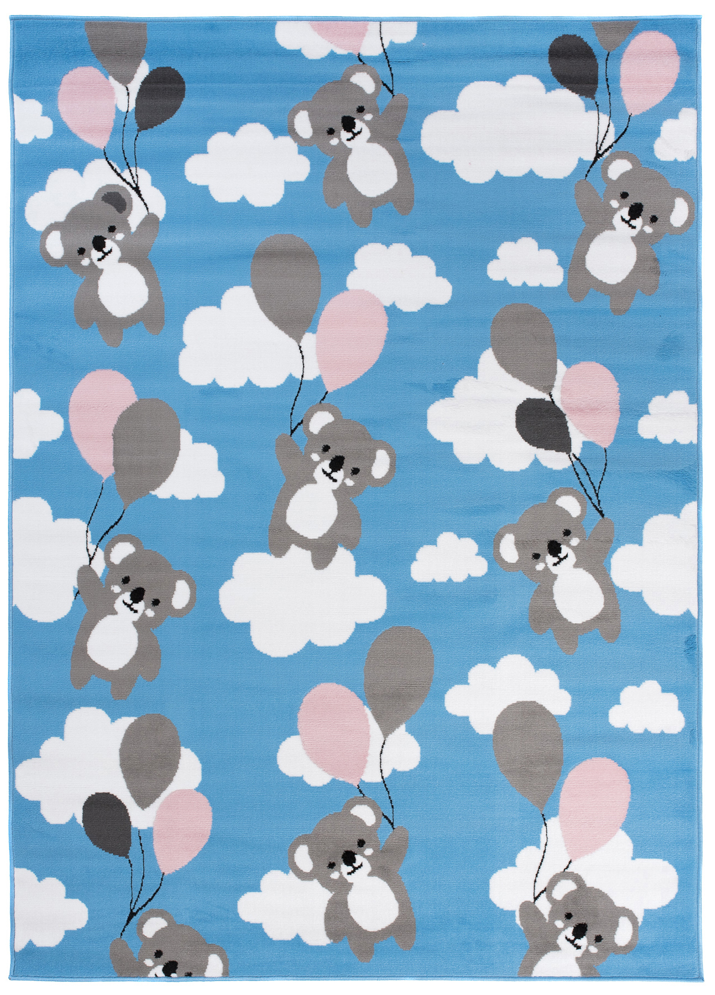 Tappeto per bambini azzurro grigio orso palloncini 180x250cm