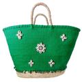 Borsa in foglie di palma e tela, verde