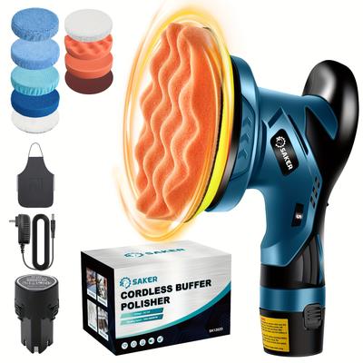 Mini Cordless Buffer Polisher - 6 Inch Portable Polishing Machine Kit For Car Detailing, With 1pc 12v 2000mah Rechargeable Battery, Extra 10pcs Attachments