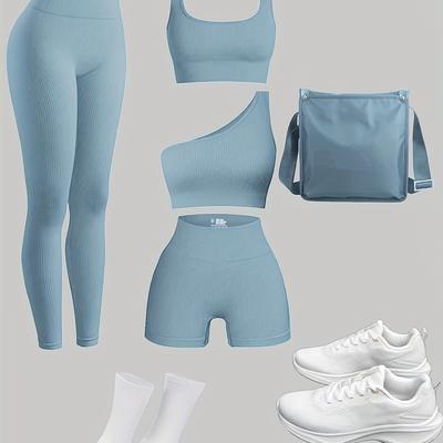 TEMU Women's 4-piece Yoga Set, Sport Athletic Leggings, Sports Bra, Shorts, Fitness Gear For Gym And Outdoor Exercise (without Accesories)