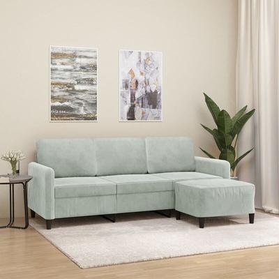Vidaxl - 3-Sitzer-Sofa mit Hocker Hellgrau 180 cm Samt Image
