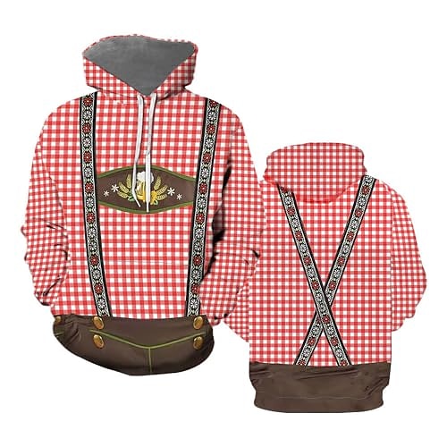 Kapuzensweatshirt Lederhosen 3D Lässig Bayerisch Bischofsärmel Fronttasche Grafik für Herren Erwachsene 3D-Druck für Karneval Oktoberfestbier Urlaub Party Image