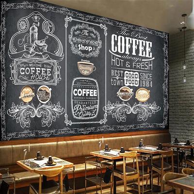 Coffee Cafe Mural Wallpaper Wall Sticker Covering Print Peel and Stick Self Adhesive Removable for Coffee Cafe Blackboard Canvas Home Décor Multiple Size