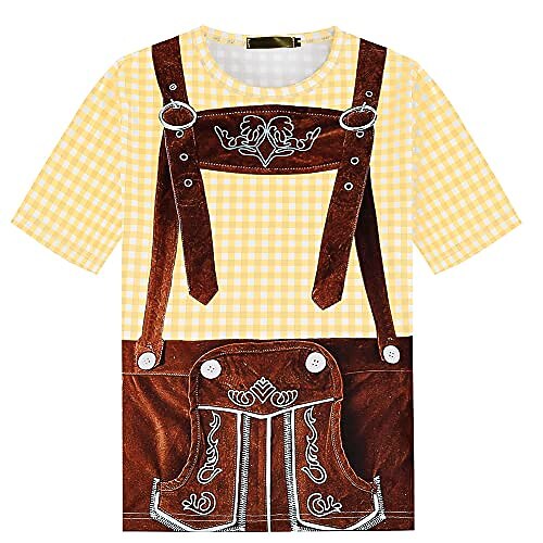 T-Shirt Lederhosen Party Lässig T-Shirt Ärmel Grafik für Herren Erwachsene 3D-Druck für Karneval Oktoberfestbier Urlaub Party