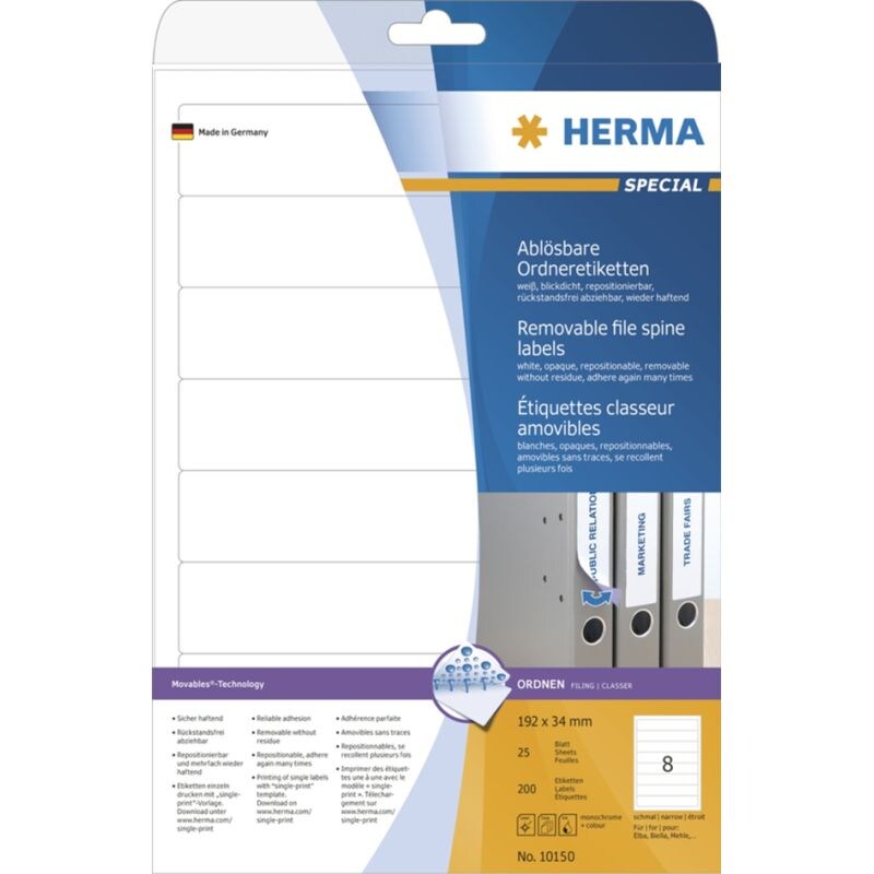 HERMA Ordnerrücken-Etiketten SPECIAL, 38 x 297 mm, weiß Image