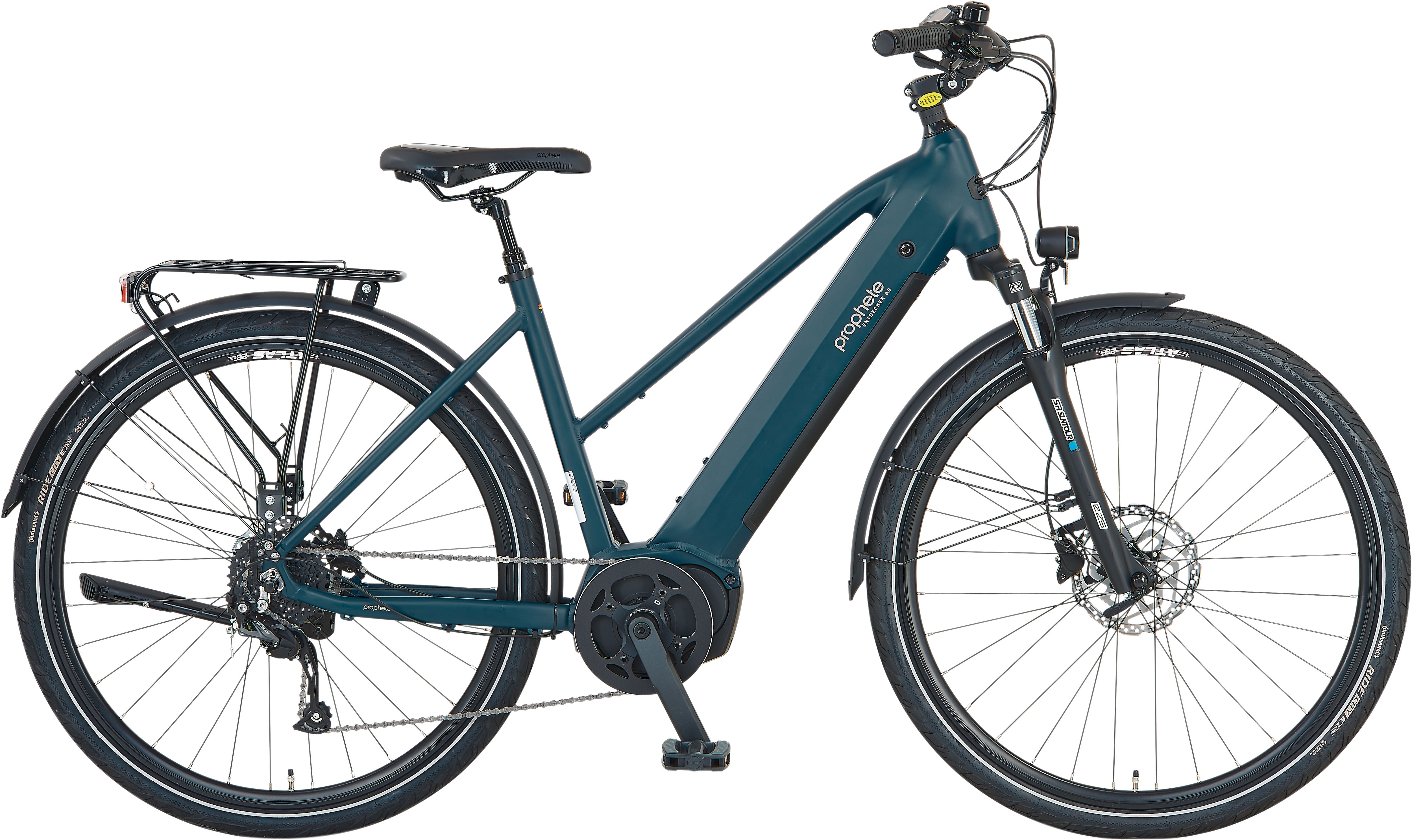E-Bike PROPHETE "Entdecker 3.0" Gr. 50, blau (dunkelblau, schwarz), Elektrofahrräder, 50cm, 28 Zoll (71,12cm), Pedelec, Elektrofahrrad für Damen Image