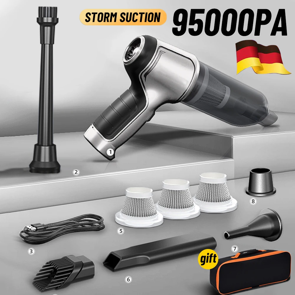 Aspirateur de voiture sans fil 95000Pa, forte aspiration, aspirateur automatique portatif pour maison et voiture, Mini aspirateur à double usage, appareil ménager
