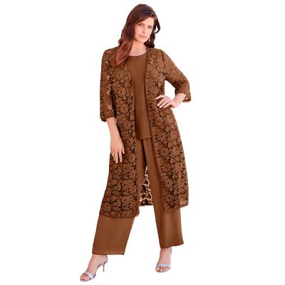 Plus Size Women's Three-Piece Lace Duster & Pant S...