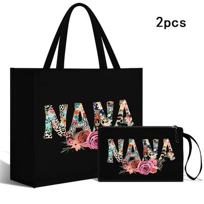 TEMU Chic Letter Print Tote Bag - Spacious Linen Shoulder Bag For Women, Lightweight & Versatile, Work, School, Or Everyday Use Image