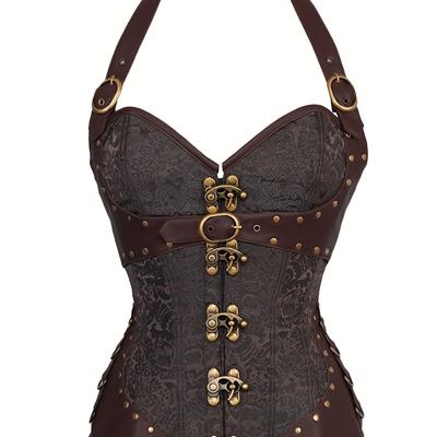 TEMU Jacquard Halter Strapless Corset, Tummy Control Lace Up Push Up Body Shaper, Women's Lingerie & Shapewear