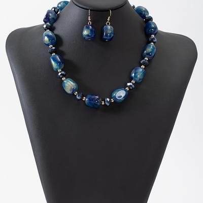 TEMU 1 Pair Of Drop Earrings + 1 Necklace Tribal Jewelry Set Made Of Acrylic Beads Match Daily Outfits Evening Party Decor