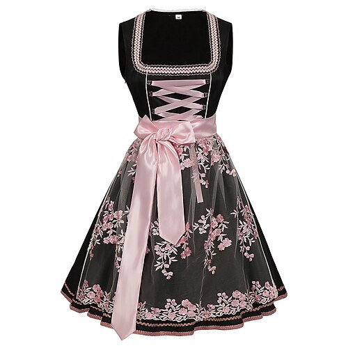 Oktoberfest Robe Dirndl Tenues Longueur midi Bavarois Femme de ménage Allemand Munich Prairies Femmes Tissu de style traditionnel Sans chemisier