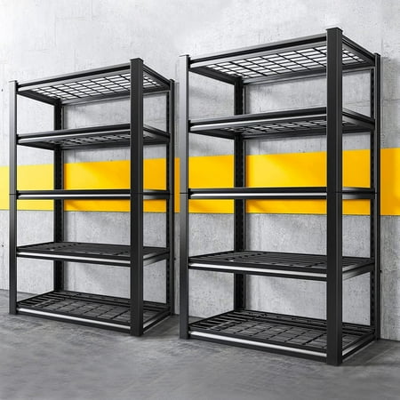 REIBII 2 Pack 5-Tier Garage Shelving Unit Heavy Duty Storage Shelves Holds 2000LBS Adjustable Metal Shelving Garage Storage Shelves Industrial Shelving Unit for Basement Black