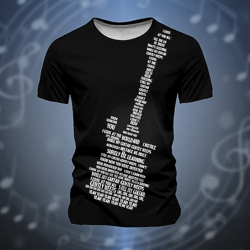 Musikfestival Herren Musikinstrument T Shirt Kurzarm T-Shirt 3D-Druck Rundhalsausschnitt Hemd Mode Übertrieben Designer Party Straße Sport im Freien Schwarz Sommer Frühling Bekleidung S M L XL XXL Image