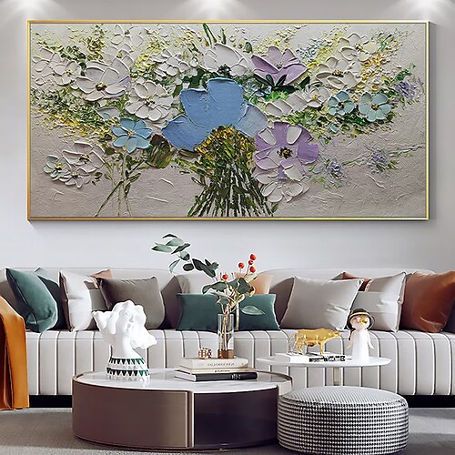 Mintura handgefertigte Ölgemälde mit abstrakter Textur und Blumen auf Leinwand, Wandkunst, Dekoration, moderne Bilder für die Inneneinrichtung, gerolltes, rahmenloses, ungedehntes Gemälde Image