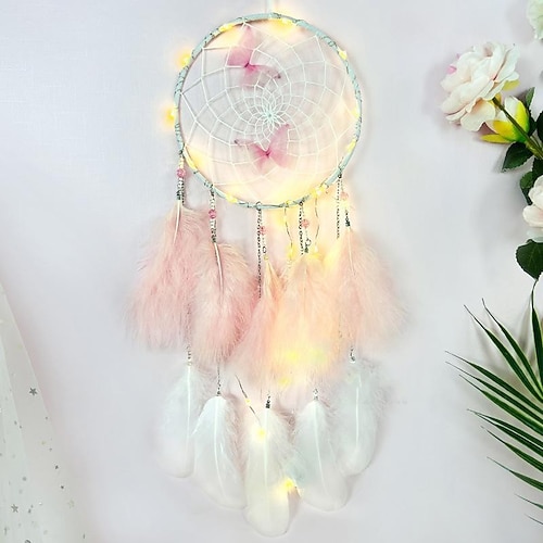 Schmetterling Traumfänger handgemachtes Geschenk Federhaken Blumen Windspiel mit einem Kreis Ornament Wandbehang Dekor Kunst Boho Stil 16x65cm/6,2''x25,5'' Image