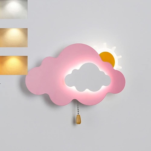 LED-Wandleuchte für Innenräume, 7 W, Wolken-Wandleuchte, Kinderzimmer mit Zugschalter, dimmbare Nachttischlampe für Kinder, für Mädchen, Jungen, Schlafzimmer, Dekoration, Acryl-Nachtlicht, Image