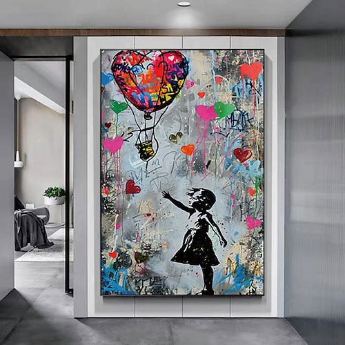 Mädchen-Graffiti-Ölgemälde, handgemaltes Pop-Art-Gemälde, berühmtes Leinwandbild eines Mädchens, Ballon-Leinwandbild, Wanddekoration, Kunstwerk Image