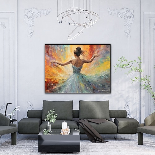 Ballerina-Gemälde in Beige- und Grautönen, 100 % handgemalt, strukturiertes Ballerina-Tänzer-Gemälde, abstraktes Acryl-Ölgemälde, Wanddekoration, Wohnzimmer, Büro, Wandgemälde