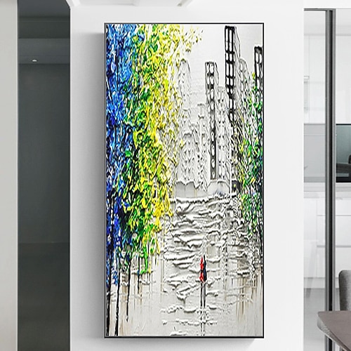 Mintura handgefertigte abstrakte Landschaftsölgemälde auf Leinwand, Wandkunst, Dekoration, moderne Bilder für die Inneneinrichtung, gerolltes, rahmenloses, ungedehntes Gemälde Image