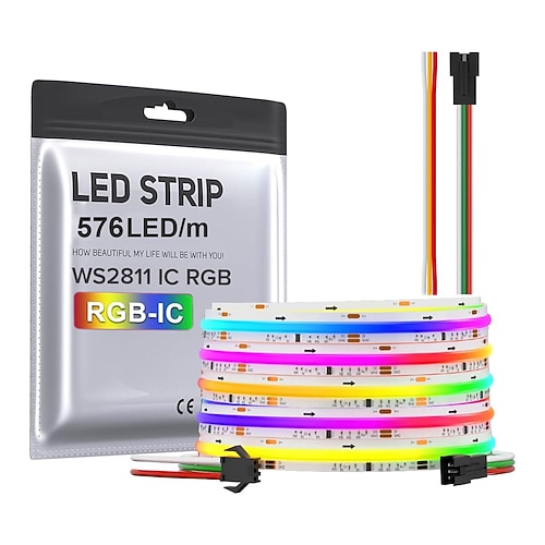wasserdichter COB-LED-Lichtstreifen, intelligenter RGB-IC-Streifen, 5 m, DC 24 V, flexibles LED-Lichtband, WS2811, adressierbares RGB-Band, geeignet für Party-/Heim-DIY-Beleuchtungsprojekte (ohne Stromversorgung und Controller) Image