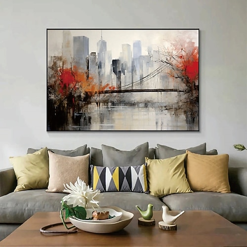 100 % handgemaltes strukturiertes Stadtgemälde, abstraktes Landschaftsölgemälde in Acryl, Wanddekoration, Gemälde für Wohnzimmer, Büro, Wandkunst, Gemälde Image