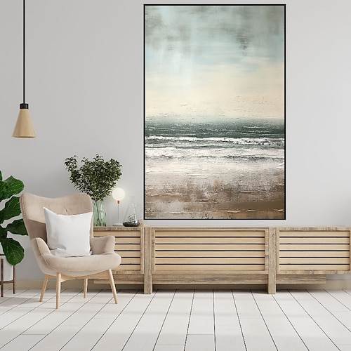 Gemälde mit Meeresblick bei nebligem Wetter, 100 % handgemalt, strukturiertes Meeresgemälde, Acryl, abstrakt, Himmel, Meereslandschaft, Ölgemälde, Wanddekoration, Bild für Wohnzimmer, Büro, Wandkunst