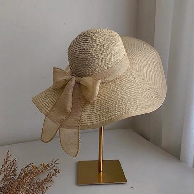 Women's Hat Straw Hat Sun Hat Portable Sun Protection Breathable Street Daily Weekend Bow Pure Color