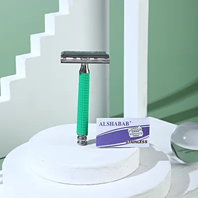 ALSHABAB Safety Razor For Men Shaving Face Double Edge Stainless Razor with1 Blade Plastic Handle