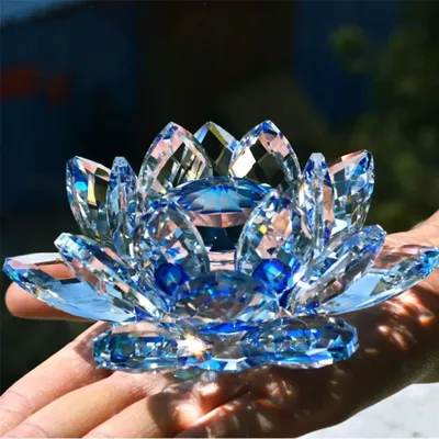 Feng shui Quartz Crystal Lotus Flower Crafts Glass Paperweight Ornaments Figurines Home Wedding