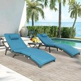 xrboomlife 3 Pieces Patio Chaise Lounge Chairs for Outside Outdoor Lounge Chairs Outdoor Chaise Lounge Chair Pe Rattan Lounge Chairs for Patio Poolside Backyard Porch (Peacock Blue)
