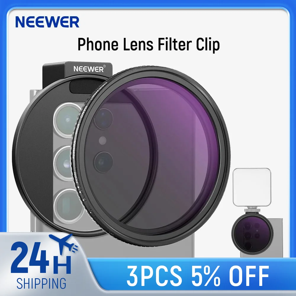 NEEWER 67 mm Clip-On-Filterset mit variablem ND2-ND32-Telefonobjektiv, Telefonclip mit Gewindeadapterring/Kaltschuh/Verriegelungsknopf Image