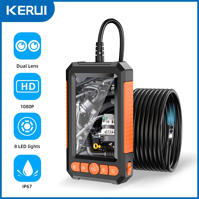 KERUI Industrie-Endoskopkamera, 4,3 Zoll, einzelnes Doppelobjektiv, HD 1080P, Autoinspektion, Endoskop, IP67, wasserdichte Kanalkamera mit LED Image