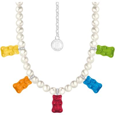 Kette mit Anhänger THOMAS SABO "THOMAS x HARIBO Schmuck: Perlenkette Goldbären bunt" Halsketten Gr. 50, Silber 925 (Sterlingsilber)-Perlen, bunt (silberfarben-blau-grün-gelb-rot-orange-weiß) Damen mit Kristallglas, Zirkonia (synth.) -...