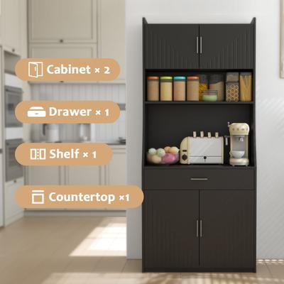 71" Kitchen Storage Cabinet with Charging Station,with 2 Outlets & 1USB 1Type-C Ports,Pantry