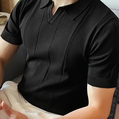 TEMU Men' Pattern Knit Short Sleeve And V-neck Lapel Sports Shirt, Casual And Chic For Summer Golf Wear And Outdoors Activities