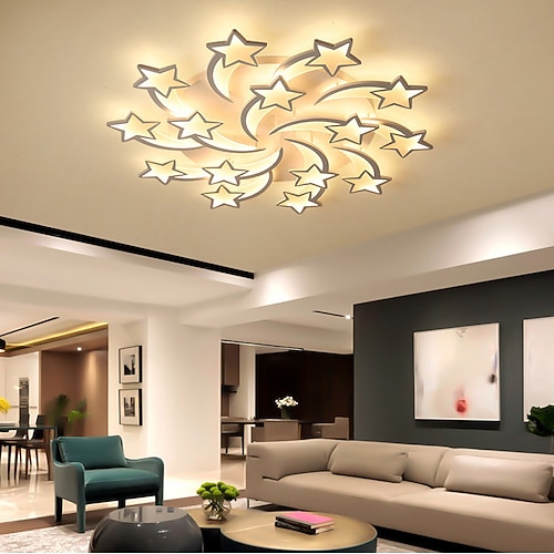 LED-Deckenleuchte weiß moderne nordische Stern Design Meteorschauer LED Schlafzimmer Licht App-Steuerung mit stufenlosem Dimmen oder Aus / Ein-Steuerung dreifarbige Acryl-Deckenleuchte einzigartige Image