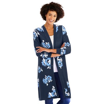 Plus Size Women's Perfect Cotton Duster by Woman Within in Navy Stamp Floral (Size 34/36) Cardigan Sweater