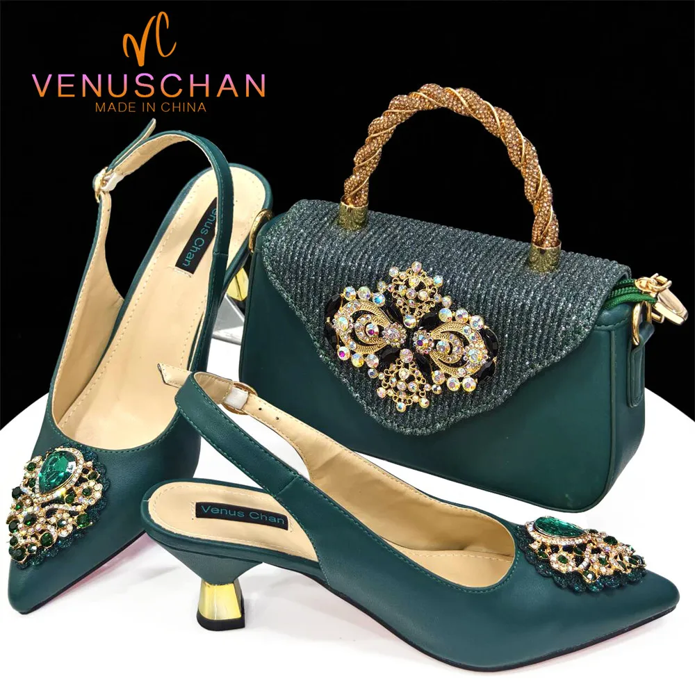 Venus Chan italienische Schuhe und Taschen passend Set 2024 Nigeria Eleganz Party Strass spitzen Zehen Damenschuhe High Heel